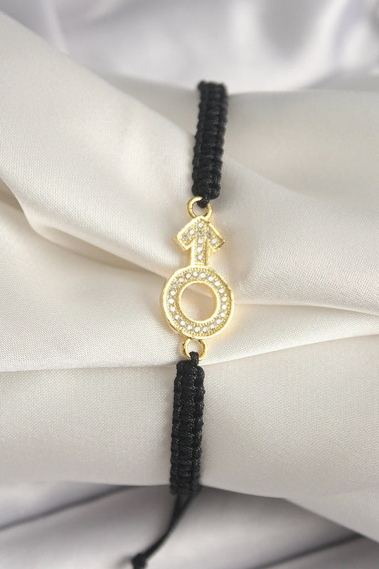 Mey İthalat® Pirinç Gold Renk Zirkon Taşlı Mars Figür Asansörlü Makrome Model Kadın Bileklik