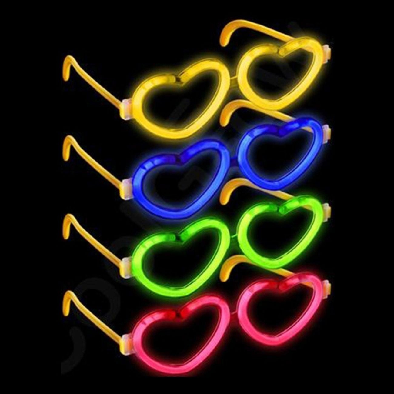 Mey İthalat® Glow Kalpli Fosforlu Gözlük 6 lı Renkli Set - Neon Parti