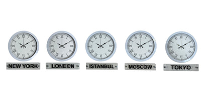 Modern 36 Cm Tabelalı Dünya Saatleri - Beyaz 5 li