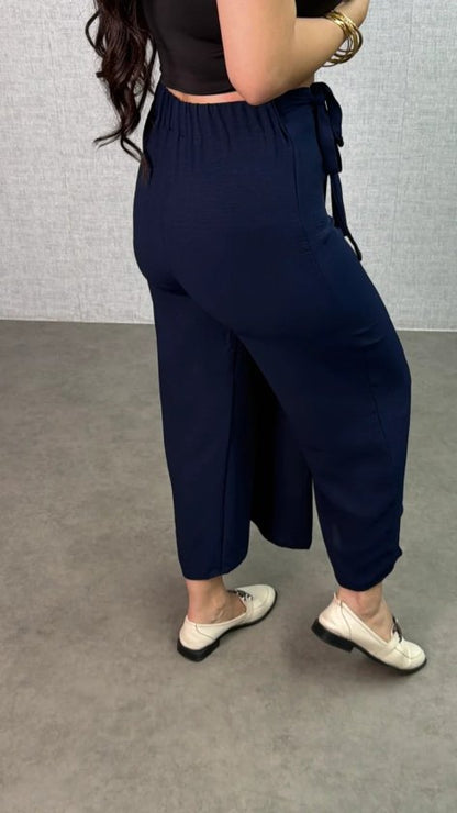 Kadın Beli Lastikli Bağcık Detay Aerobin Kumaş Etek Pantolon