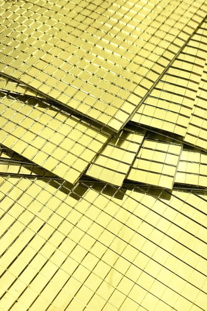 Starixa® Kare Gold Cam Mozaik Fayans Çıkartmaları El İşi Kare Cam Fayans Kendinden Yapışkanlı Aynalı Dekor Panel 30x30 Cm