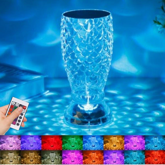 Starixa® Balık Süzgeç Model USB Şarjlı Kumandalı 16Farklı Işık Modlu Masa Üstü Kristal Akrilik Led
