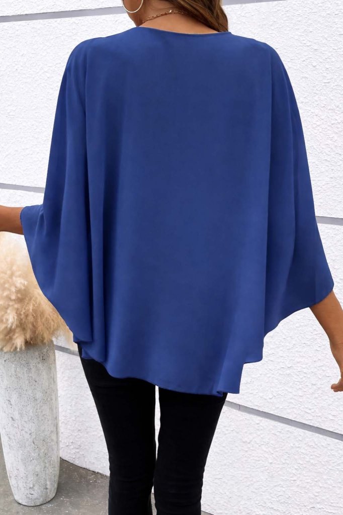 Kadın Kısa Kollu Yuvarlak Yakalı Geniş Kesimli Yarasa Kollu Sandy Bluz