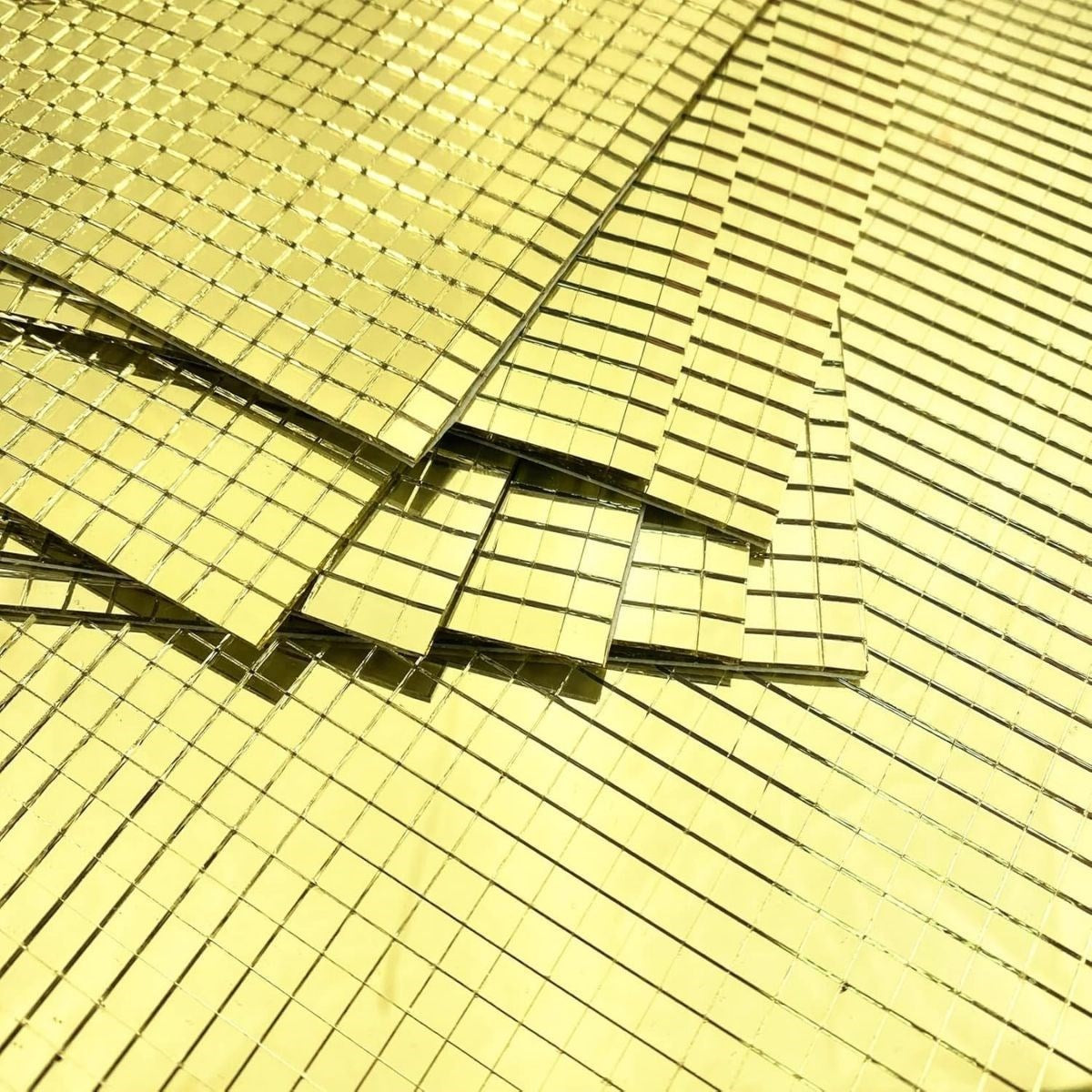 Starixa® Kare Gold Cam Mozaik Fayans Çıkartmaları El İşi Kare Cam Fayans Kendinden Yapışkanlı Aynalı Dekor Panel 30x30 Cm