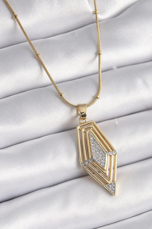 Mey İthalat® 316L Çelik Gold Renk Zirkon Taşlı Vintage Model Kadın Kolye