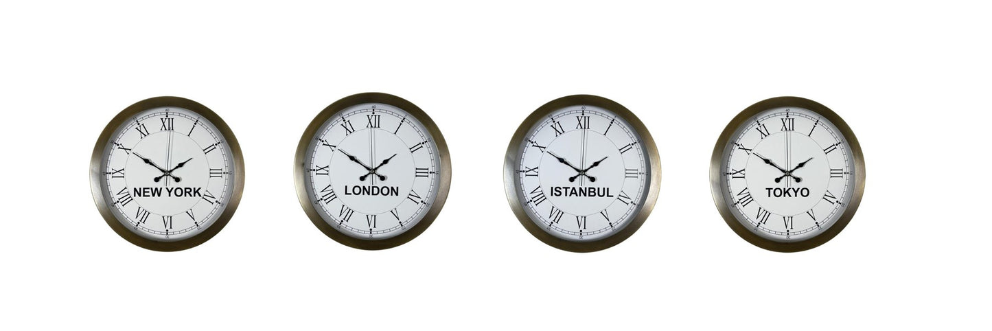 Vintage World 4 lü Metal Eskitme 36 cm Dünya Saati Seti
