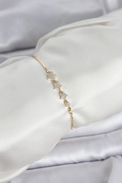 Mey İthalat® Gold Renk Zirkon Taşlı Yıldız Model Asansörlü Kadın Bileklik