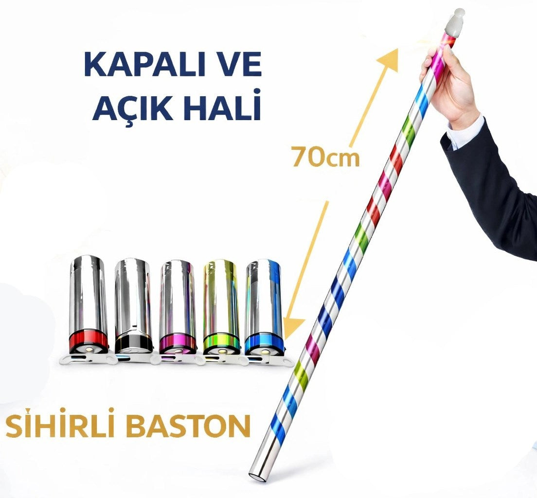 Mey İthalat® Sihirli Açılır Baston - Mendilden Bastona İlizyon Oyunu (70 cm)
