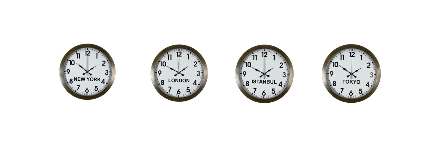 Antique Time Eskitme 4 lü Metal 36 cm Dünya Duvar Saatleri