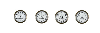 Antique Time Eskitme 4 lü Metal 36 cm Dünya Duvar Saatleri