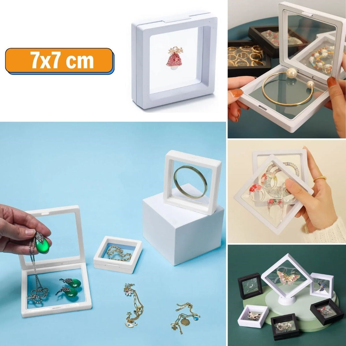 7x7 cm Standlı 3D Takı Ziynet Hatıra Koleksiyon Saklama Kutusu Şeffaf Film Çerçevesi (5347)