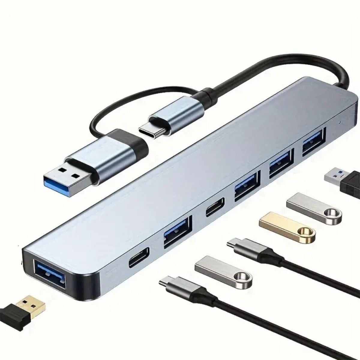 محول USB ‏8 في 1 للكمبيوتر المحمول والماك بوك متوافق مع Type-C موزع نقل الصور (5347)