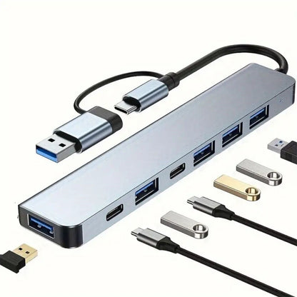 محول USB ‏8 في 1 للكمبيوتر المحمول والماك بوك متوافق مع Type-C موزع نقل الصور (5347)