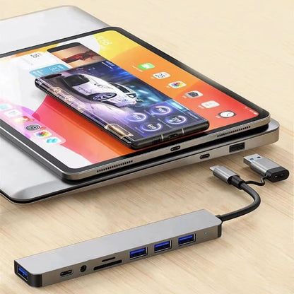 محول USB ‏8 في 1 للكمبيوتر المحمول والماك بوك متوافق مع Type-C موزع نقل الصور (5347)
