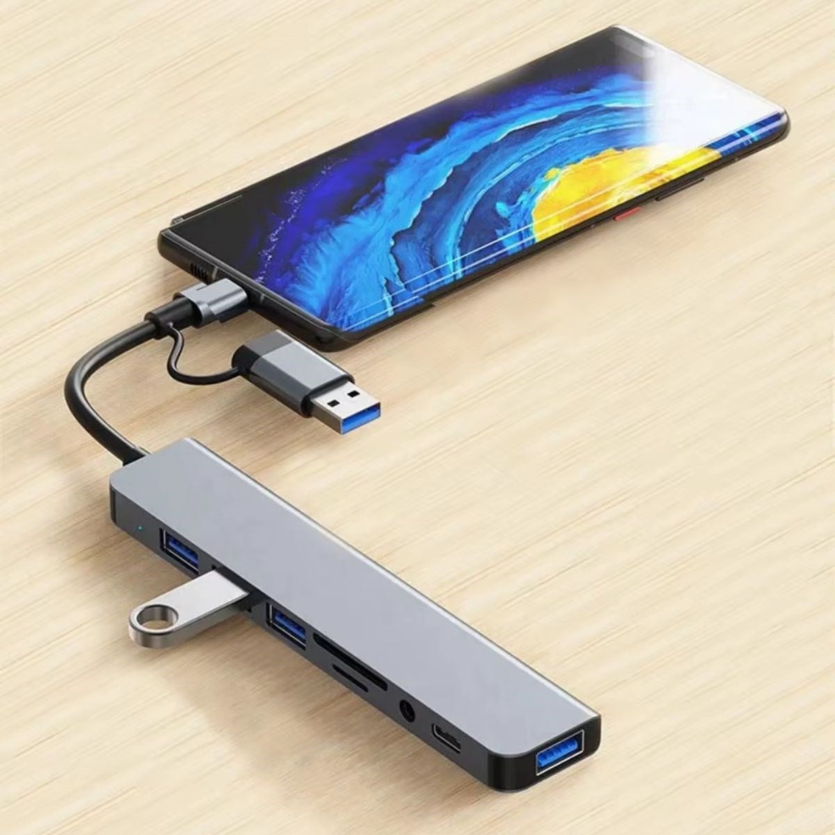 محول USB ‏8 في 1 للكمبيوتر المحمول والماك بوك متوافق مع Type-C موزع نقل الصور (5347)