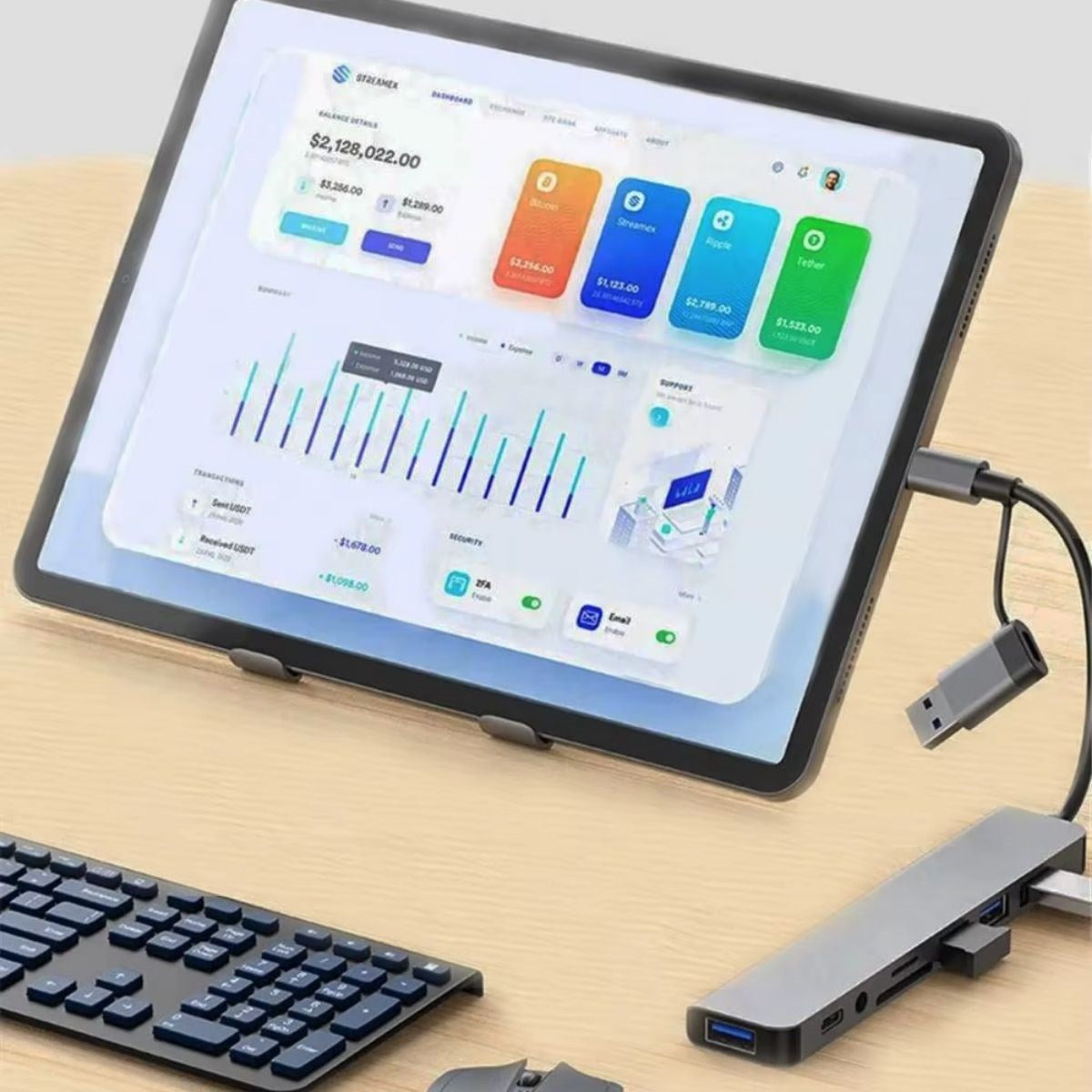 محول USB ‏8 في 1 للكمبيوتر المحمول والماك بوك متوافق مع Type-C موزع نقل الصور (5347)