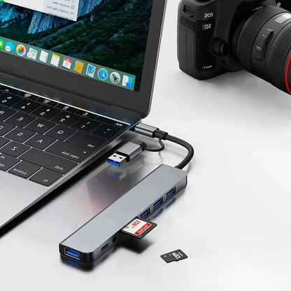 محول USB ‏8 في 1 للكمبيوتر المحمول والماك بوك متوافق مع Type-C موزع نقل الصور (5347)