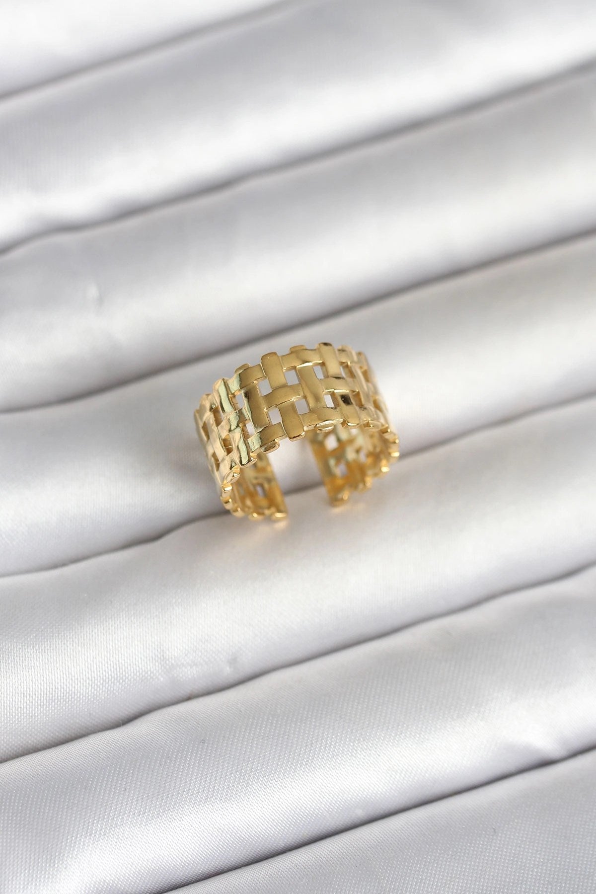 Mey İthalat® 316L Çelik Gold Renk Hasır Model Kadın Yüzük