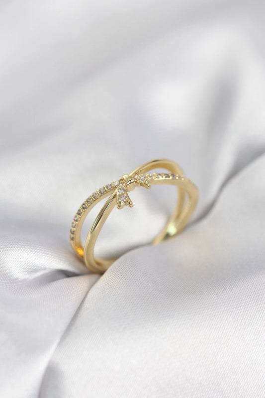 Mey İthalat® Gold Renk Zirkon Taşlı Fiyonk Model Kadın Yüzük
