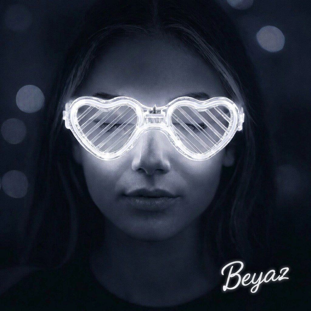 Mey İthalat® Beyaz LED Işıklı Kalp Gözlük - 3 Modlu Parti & Glow Gözlüğü