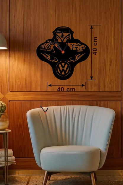 Mey İthalat® Vosvos ve Retro Araba Temalı Ahşap Duvar Saati - 40x40 cm Lazer Kesim