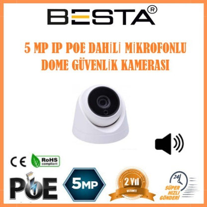 5 MP 1440P 8 İÇ MEKAN KAMERALI DAHİLİ MİKROFONLU IP POE Güvenlik Seti