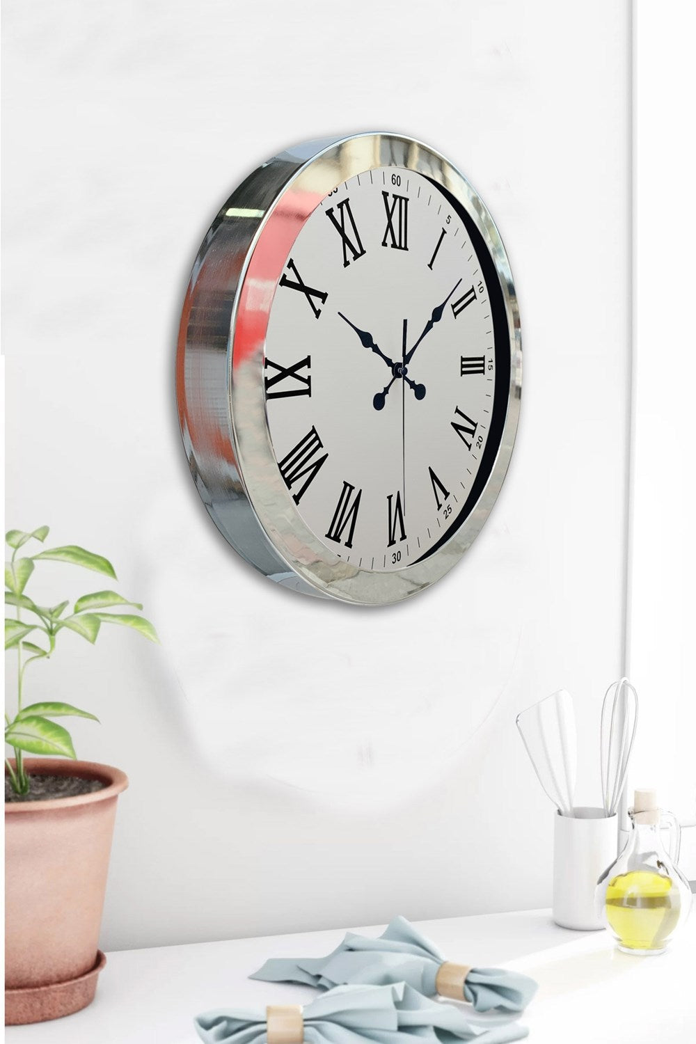 36 cm Krom Metal Roma Rakamli Duvar Saati