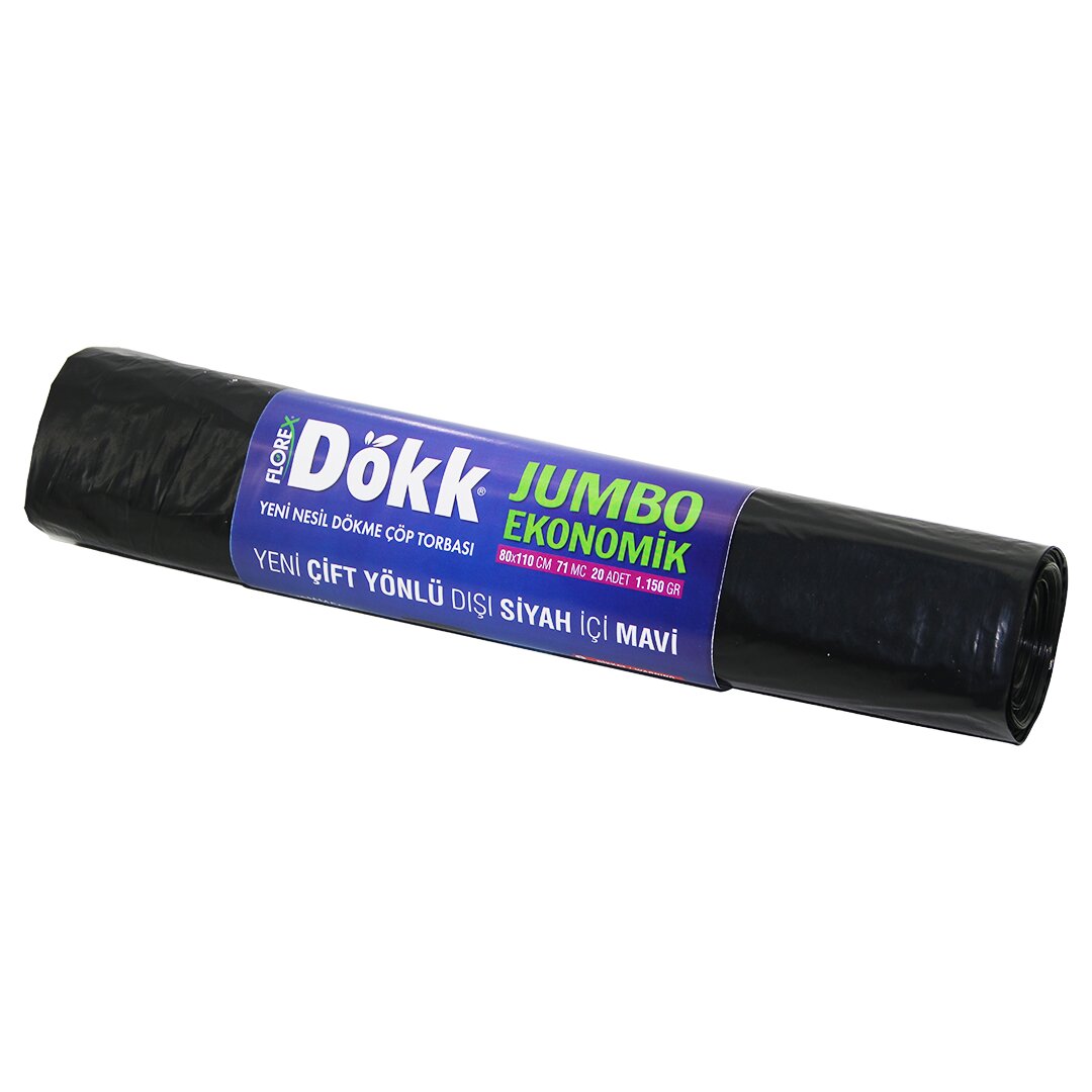180 قطعة من أكياس النفايات FLOREX-619 DÖKK ECO JUMBO مزدوجة الجوانب 20 قطعة 80x110 سم 9x20=180 (5347)