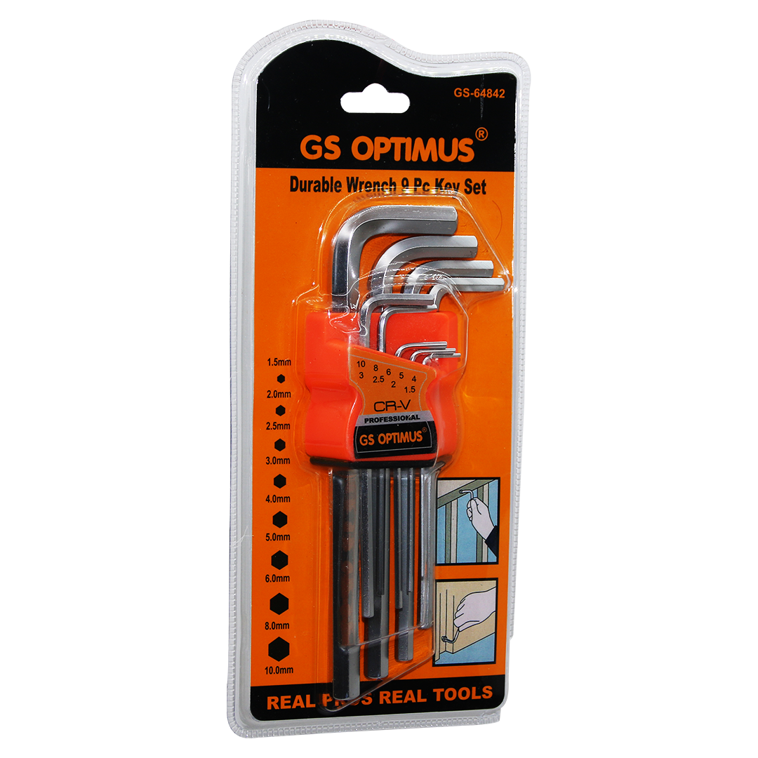 9 PIECES CHROME LONG - FLAT HEX KEY 180MM (5347)