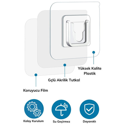 Starixa® Eşya Sabitleme Askısı 10 Çift Şeffaf Çift Taraflı Yapışkanlı Geçmeli Klips