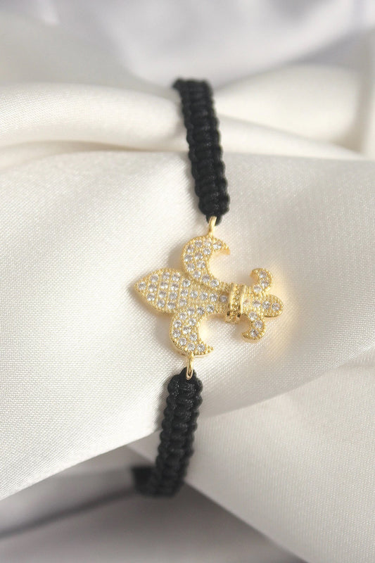 Mey İthalat® Pirinç Gold Renk Zirkon Taşlı Zambak Figür Asansörlü Makrome Model Kadın Bileklik