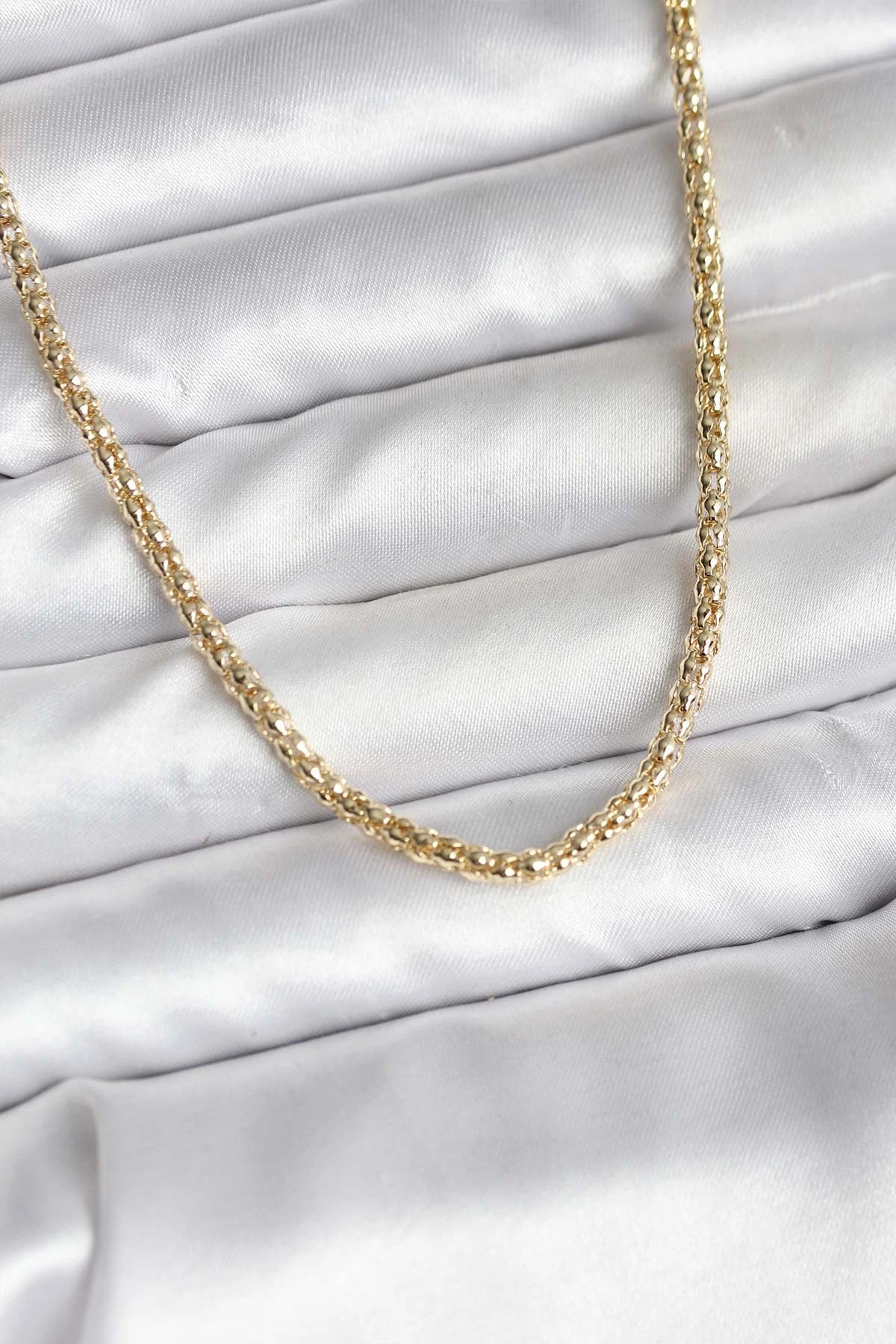 Mey İthalat® 14K Gold Renk Kaplama Boru Zincir Model CM Kadın Kolye