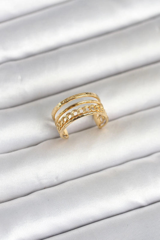 Mey İthalat® 316L Çelik Gold Renk Zincirli Vintage Model Kadın Yüzük