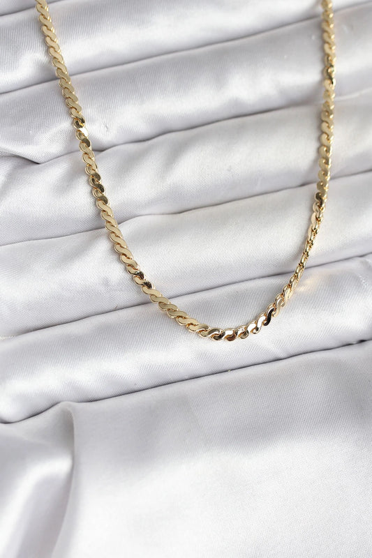 Mey İthalat® 14K Gold Renk Kaplama Ezme Yılan Zincir Model CM Kadın Kolye