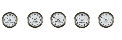 Nostaljik 36 cm Metal Eskitme Dünya Saatleri 5 li Set