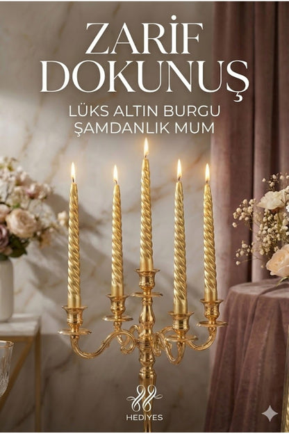 4'lü Lüks Burgu Şamdan Mumu 26 cm - Damlatmaz Spiral Dekoratif Mum Seti