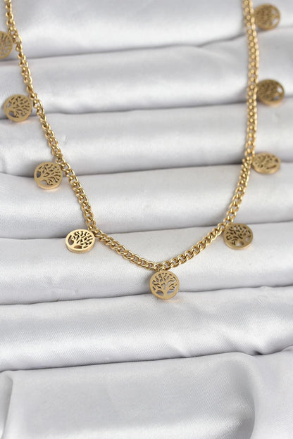 Mey İthalat® 316L Çelik Gold Renk Yaşam Ağacı Model Kadın Kolye