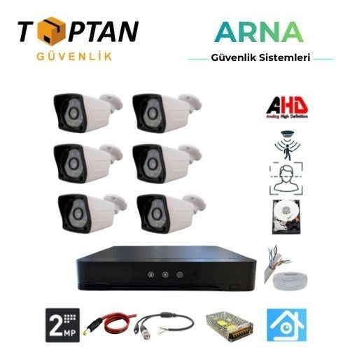 6 Dış Kameralı 2 Mp 1080P 3.6 mm Geniş Açılı 1 Tb Harddisk Dahil Ahd Güvenlik Kamera Seti