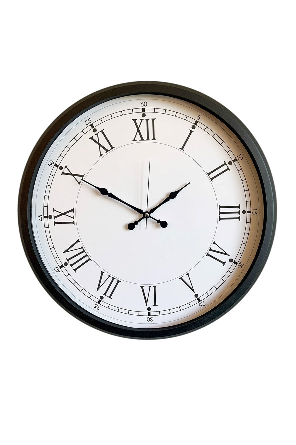 Modern 52 Cm Black & White Roma Rakamlı Metal Duvar Saati