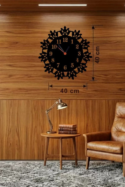 Mey İthalat® Klasik Floral Desenli Ahşap Duvar Saati - 40x40 cm Vintage Tasarım