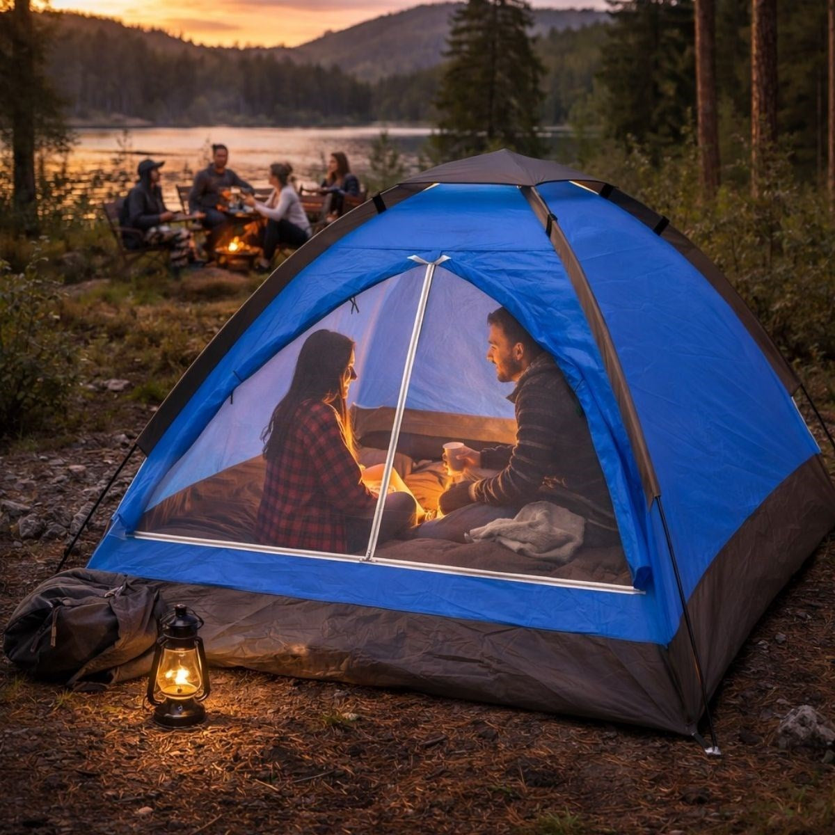 Starixa® 3 Kişilik Manuel Kamp Çadırı - Düz Kapılı Outdoor Aile, Doğa, Piknik ve Kamp Çadırı 200x150x110 cm
