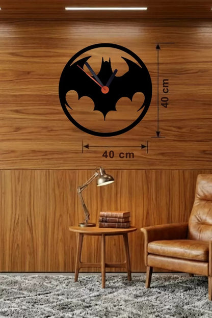 Mey İthalat® Batman Yarasa Logolu Ahşap Duvar Saati - 40x40 cm Dekoratif DC Temalı