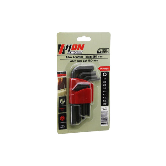 9PCS SİYAH KISA - DÜZ 120MM ALYAN ALLEN ANAHTAR TAKIMI BRKT-702279 (5347)