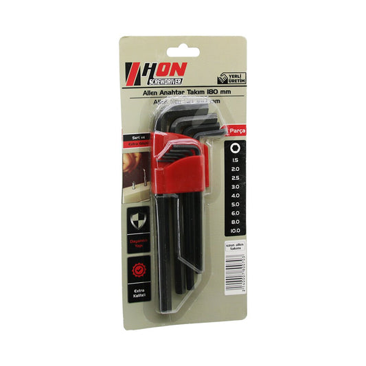 9PCS SİYAH UZUN - DÜZ 180MM ALYAN ALLEN ANAHTAR TAKIMI BRKT-800703 (5347)