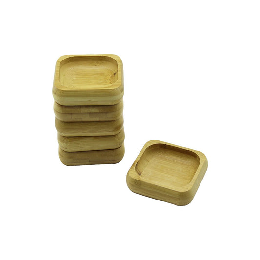 6 ADET 9X9CM KARE AHŞAP BAMBU ÇEREZLİK - LOKUMLUK KASE DERİNLİK: 1.8CM (5347)