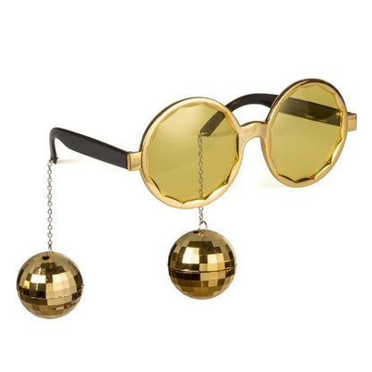 Disco Ball Drop Earrings Party Glasses Gold Color
