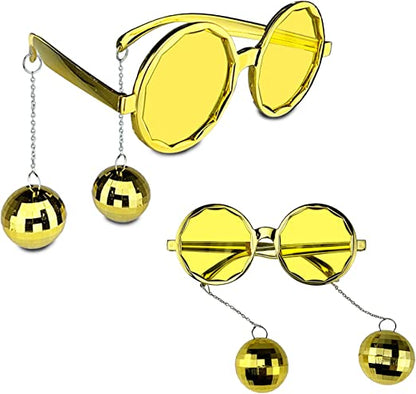 Disco Ball Drop Earrings Party Glasses Gold Color