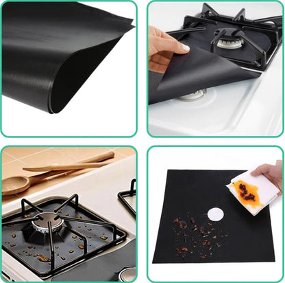 Black Color Stove Protector Foil Non-stick 4-piece Set