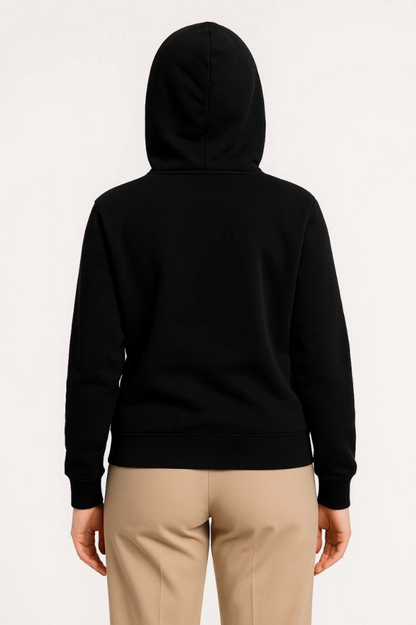 Üç İplik Kapüşonlu Tam Fermuarlı Kanguru Çepli SweatShirt Hoodie - Siyah