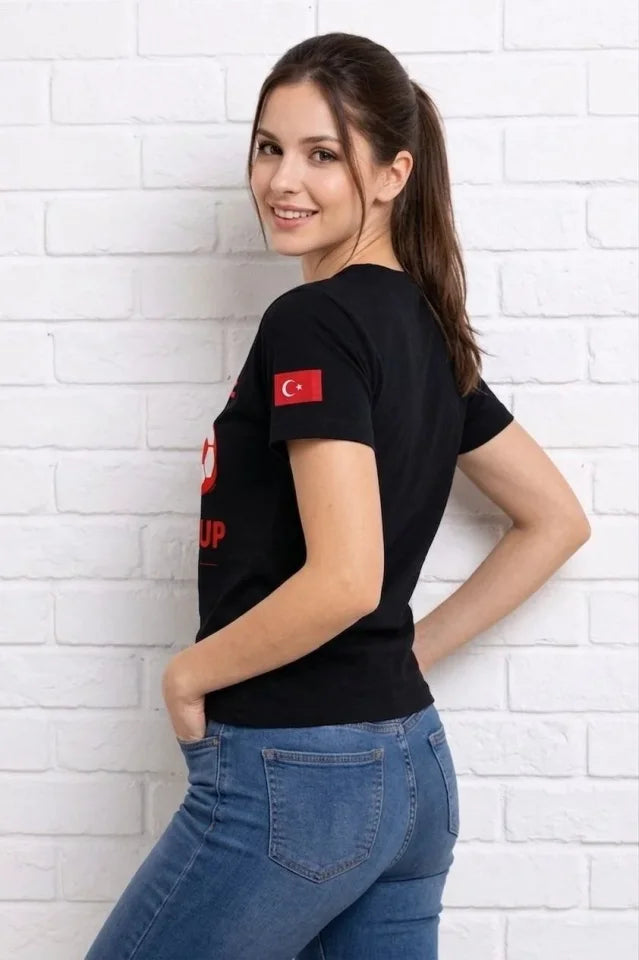 Türkiye World Cup 2026 Baskılı Tişört Futbol Temalı Forma T-Shirt - Siyah